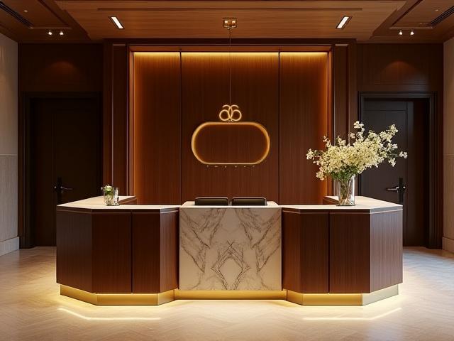 Geometric Art Deco reception desk for luxury spa