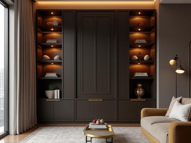 Geometric Art Deco storage unit with brass accents