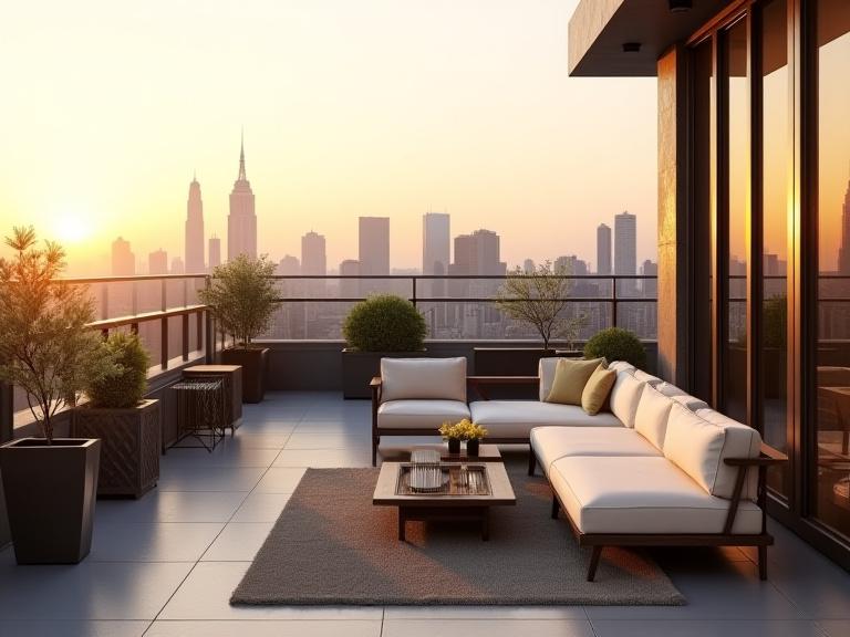 Penthouse terrace with Art Deco outdoor furniture design